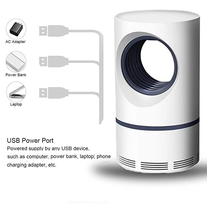 White electronic device with USB power port and cable diagram on a white background