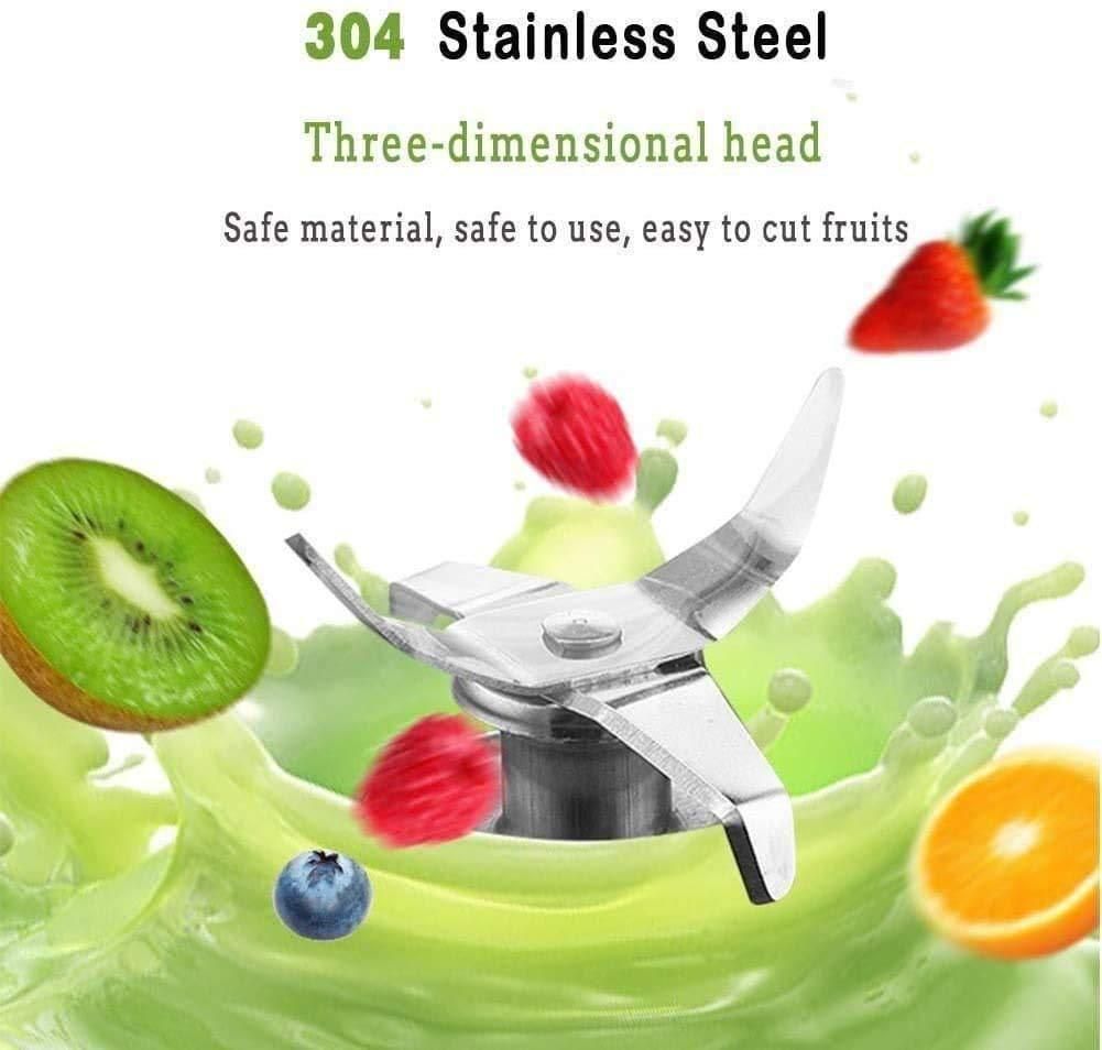 Blender blade with fruits and text highlighting safety and ease of use