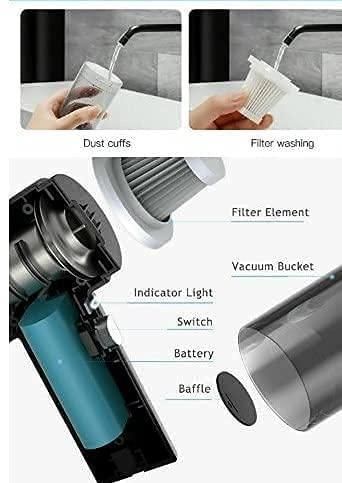 Diagram of a vacuum cleaner's components with labels on a white background