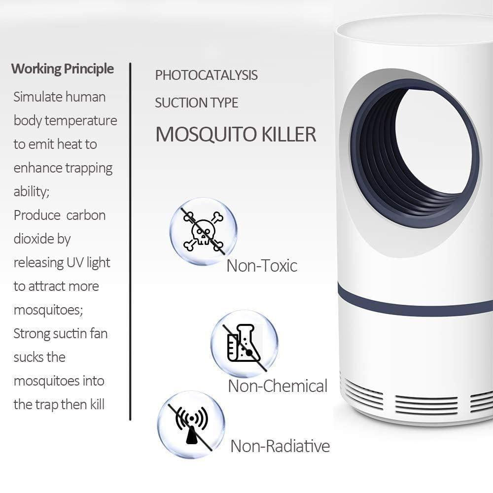 Mosquito killer device with text explaining its working principle on a white background